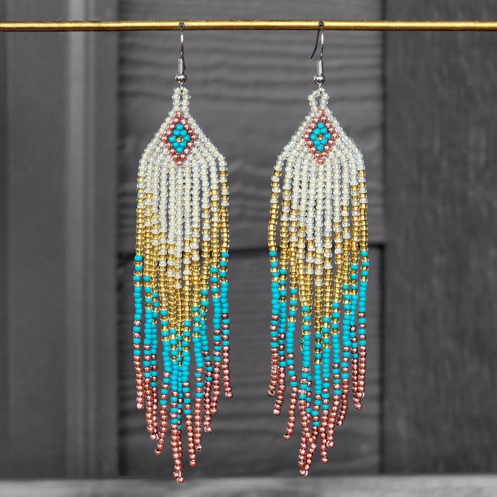 Aia Boho Beaded Fringe Earrings Handmade Boho Chic Jewelry Boheme Southwestern
